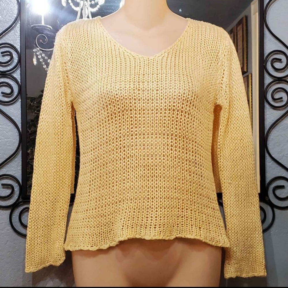 The Great American Sweater Knitted Acrylic Mesh Yellow Sweater